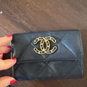 CHANEL Lambskin Quilted Small Chanel 19 Flap Wallet Black